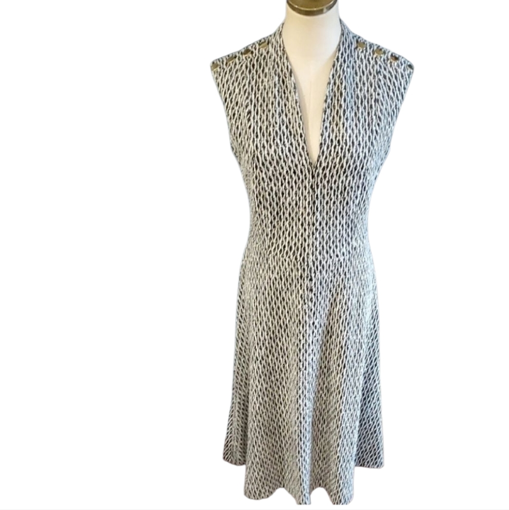 Andrew Marc Black and White Sleeveless Midi Dress